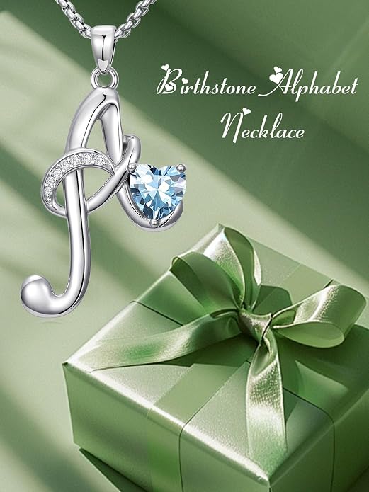 Birthday Gifts for Women Alphabet A to Z Initial Birthstone Pendant Necklaces for Women - 18k White Gold Plated Personalized Name Jewelry Anniversary Graduation Gifts for Wife Her Daughter Girlfriend(with Gift Box)