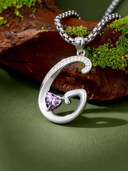 Birthday Gifts for Women Alphabet A to Z Initial Birthstone Pendant Necklaces for Women - 18k White Gold Plated Personalized Name Jewelry Anniversary Graduation Gifts for Wife Her Daughter Girlfriend(with Gift Box)