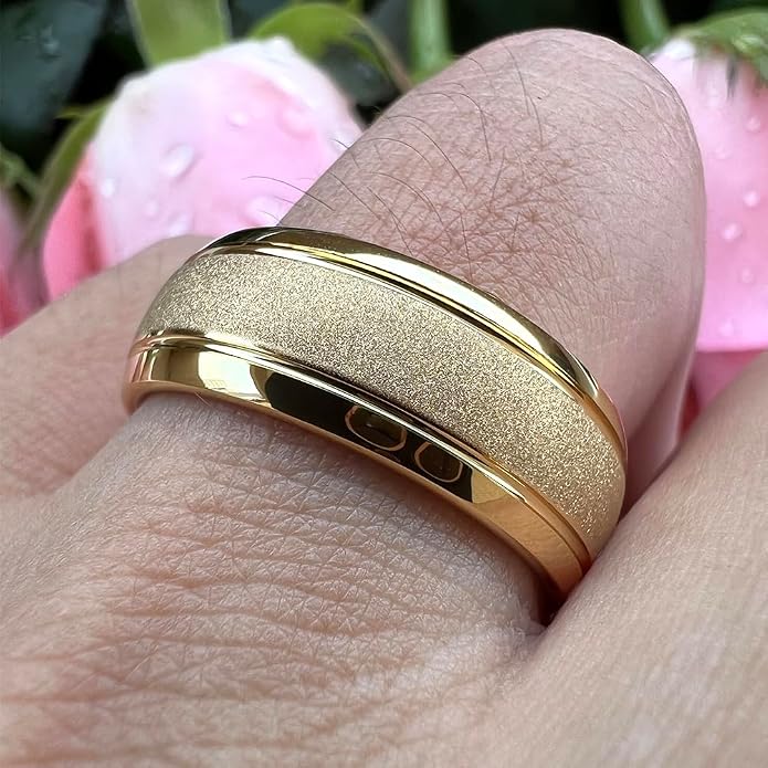 TUTISS 6mm 8mm Black/Gold/Rose Gold/White Tungsten Rings for Men Women Fashion Engagement Wedding Bands Sandblasted Finish I Love You Engraved Comfort Fit