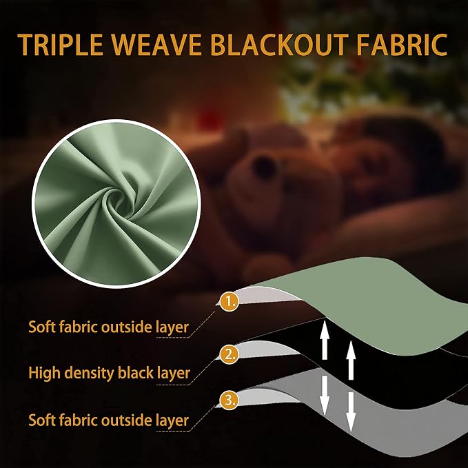 KOUFALL Short Curtains for Kitchen Window Over Sink,Blackout Thermal Cafe Curtain Sage Green 45 Inch Length 2 Panels Set