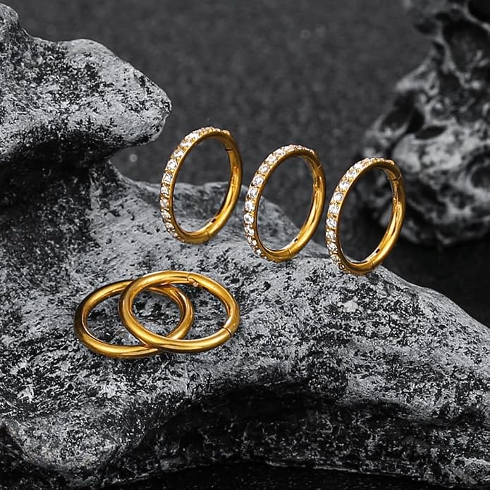 Casvort 5/10 PCS 16G Seamless Septum Nose Piercing Rings Zirconia Segment Tragus Hoop Rings 316 Stainless Steel Helix Ring Stack Clickers Ear Plugs Hangers Women Body Jewelry