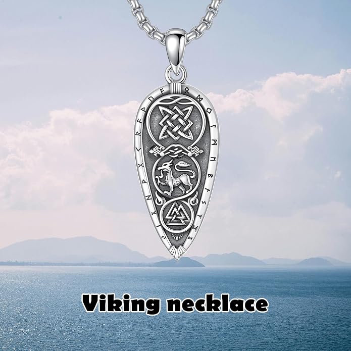 Viking Necklace 925 Sterling Silver Viking Rune Letter Pendant Norse Jewelry Gifts for Men Father