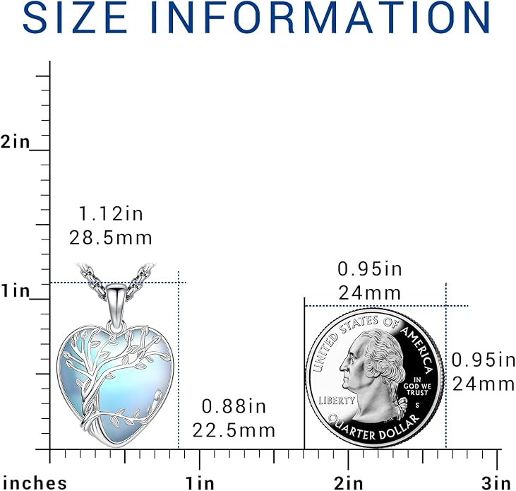 Eusense Tree of Life Necklace for Women White Gold Plated Copper Moonstone/Turquoise/Black Onyx/Crystal Birthstone Pendant Jewelry Gifts for Women Men
