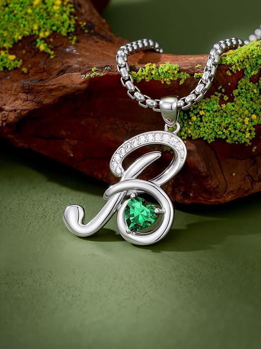 Birthday Gifts for Women Alphabet A to Z Initial Birthstone Pendant Necklaces for Women - 18k White Gold Plated Personalized Name Jewelry Anniversary Graduation Gifts for Wife Her Daughter Girlfriend(with Gift Box)