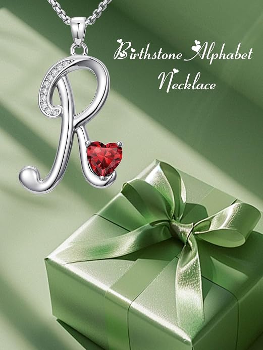 Birthday Gifts for Women Alphabet A to Z Initial Birthstone Pendant Necklaces for Women - 18k White Gold Plated Personalized Name Jewelry Anniversary Graduation Gifts for Wife Her Daughter Girlfriend(with Gift Box)