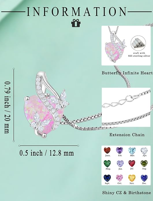 Butterfly Necklaces for Women Sterling Silver Infinity Heart Pendant Birthstone Jewelry Gift with 14k Yellow Gold/Rose Gold Plated