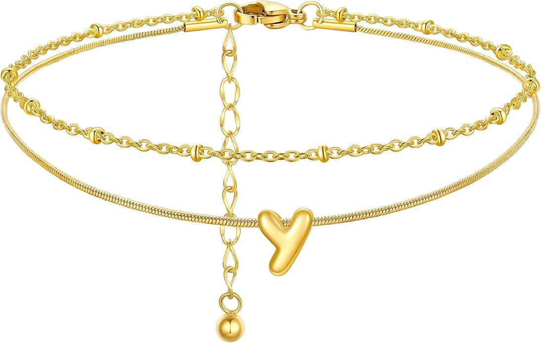 ChainsProMax Initial Ankle Bracelets for Women, Waterproof Anklets Bracelet Adjustable Summer Beach Women Foot Jewelry, Stainless Steel/Gold Plated-Send Gift Box/Letter A-Z