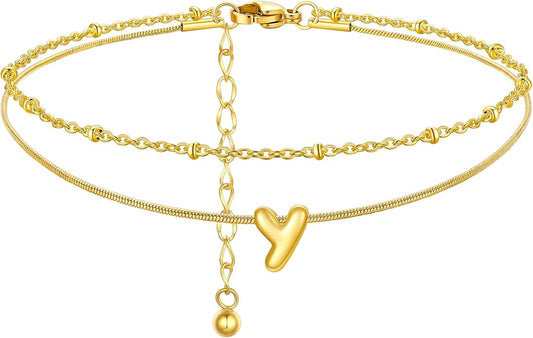 ChainsProMax Initial Ankle Bracelets for Women, Waterproof Anklets Bracelet Adjustable Summer Beach Women Foot Jewelry, Stainless Steel/Gold Plated-Send Gift Box/Letter A-Z