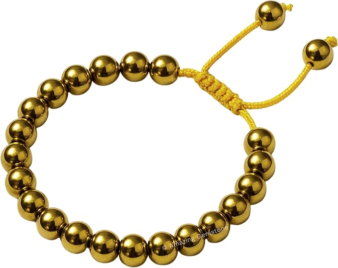 Amazing Gemstone Golden Hematite Bracelet, Gifts for Men & Women - Protection Healing Crystal Bracelet - 8mm Gemstone Beaded Adjustable Bracelet, Pulseras para Hombres Mujer Stocking Stuffers