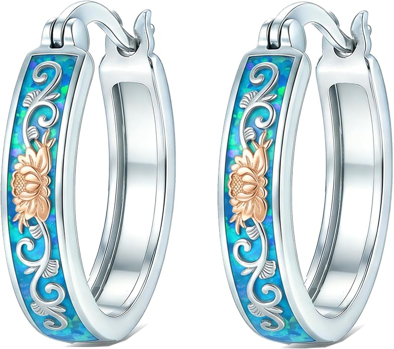 Opal/Turquoise Huggie Earrings 925 Sterling Silver Opal/Turquoise Small Animal Huggie Hoop Earrings Animal Huggies Earring Jewelry Gifts for Women Mom Her