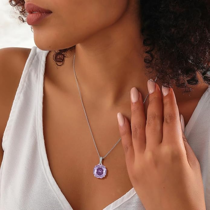 YIFISIY Rose Necklaces for Women, 925 Sterling Silver Rose cut Birthstone Pendant Octagonal Flower Jewelry Gifts for Her