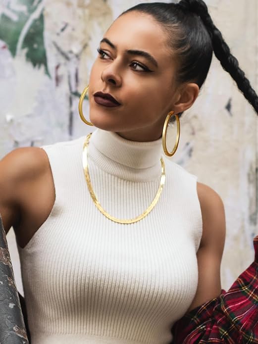 Stainless Steel Chunky Hoop Earrings For Women, Minimalist and Chic, Black/Gold Plated, Round Hoops Earrings Hypoallergenic, Size: 30mm/40mm/60mm/80mm, Come with Box