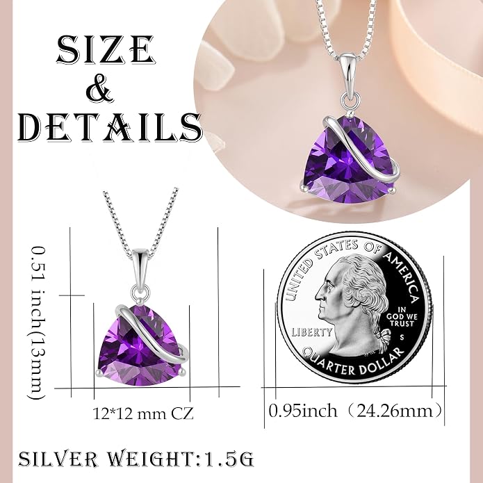 Birthstone Necklace for Women 925 Sterling Silver Triangle cut CZ Halo Pendant Necklaces Infinity Jewelry Gift for Birthday Christmas Mother's Day