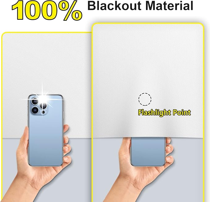 FADOTY 100% Blackout Curtains 2 Pack, 57"x 118" Black Out Window Cover | Blackout Window Film Shades Blinds, Cuttable, No Drill, Sun Heat Light Blocker for Bedroom, Nursery, Media Room, RV, White