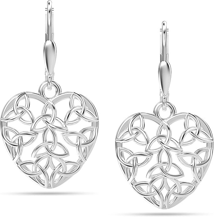 LeCalla 925 Sterling Silver Leverback Drop Earrings | Lightweight Celtic-Knot Filigree Heart Teardrop Dangle Earring for Women's Gift for Her