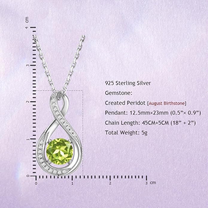 925 Sterling Silver Birthstone Necklace for Women Infinity Necklaces Birthday Anniversary Fine Jewelry Gifts for Mother Women, Adjustable Chain