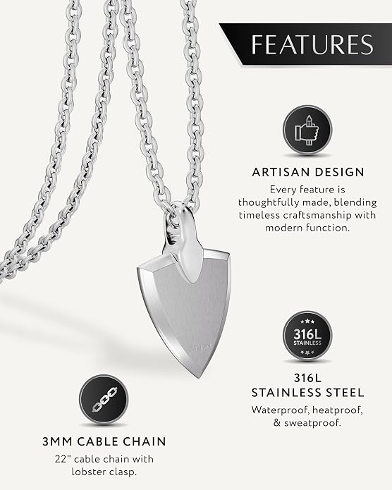 RTZN® Pendant Necklace for Men – Premium Stainless Steel Silver Pendant Necklace with 22" Chain – Waterproof & Non-Tarnish Small Pendants for Men – Bold Symbols of Strength & Legacy