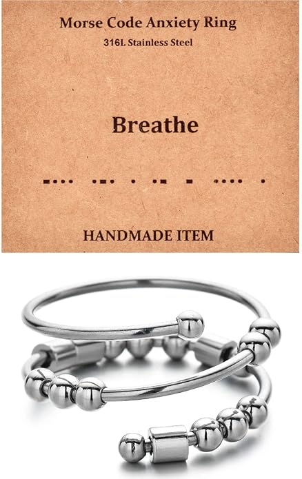 Morse Code Rings for Women, Stainless Steel Spinner Ring Fidget Rings for Anxiety Ring Morse Code Rings Inspirational Gifts Jewelry Women Birthday Graduation Gifts for Best Friends