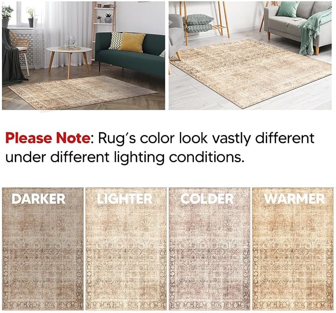Keen Home Design 5x7 Rug - Machine Washable Area Rug with Non-Slip Backing, Ideal for Living Room, Dining Room, Bedroom - Vintage, Easy Clean, Durable, Low Pile - (5' x 7')
