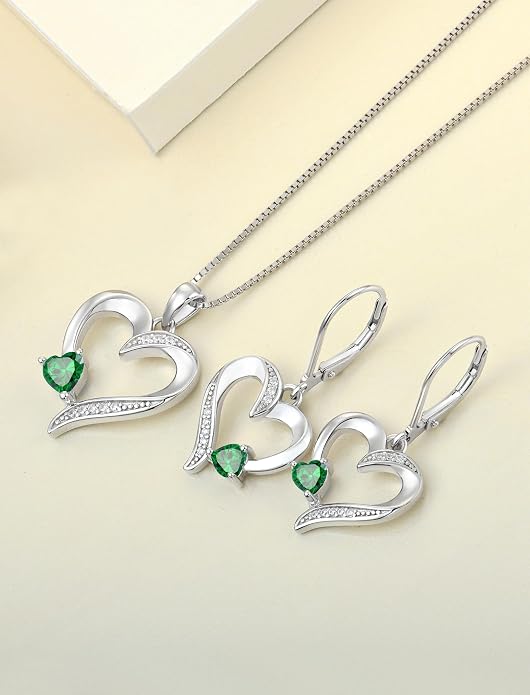 YL Heart Necklace 925 Sterling Silver Love Heart Pendant Birthstone Jewelry for Women