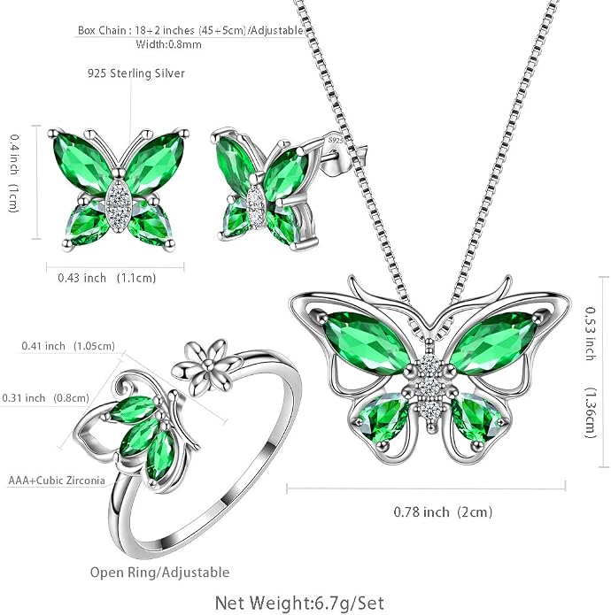 Aurora Tears Butterfly Jewelry,Women 925 Sterling Silver Butterflies Birthstone Pendant Necklace/Earrings/Rings Wedding Gift