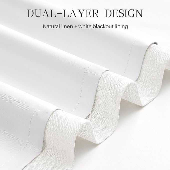Pinch Pleated Curtains 100% Blackout Linen Curtains 102 Inches Long for Bedroom Living Room, Ivory White Memory Trained Thermal Insulated Room Darkening Window Drapes with Hooks 2 Panels 40"Wx102"L