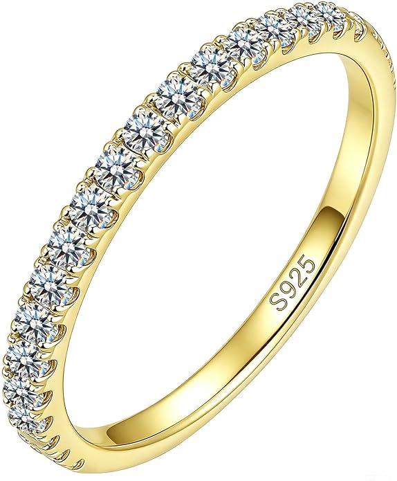 WES 1.5/1.8/2.0mm Moissanite Wedding Band - 925 Sterling Silver Half Eternity Round Stackable Moissanite Engagement Rings Anniversary Wedding Rings for Women, Size 4-11