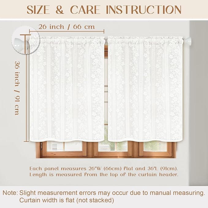 ASPMIZ Linen Kitchen Curtains Double Layer Kitchen Window Curtains Over Sink 36 Inch Length White Tier Curtain Light Filtering, Rod Pocket Cafe Curtain Short Window Treatments with 2 Tiebacks, 26x36