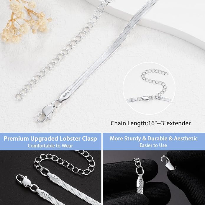 Jewlpire 925 Sterling Silver Plated Rope/Cuban/Paperclip/Herringbone Chain Necklaces for Women, 18K Gold Plated Chain Necklace,Hypoallergenic Women's Chain Necklaces 16+3 Inch