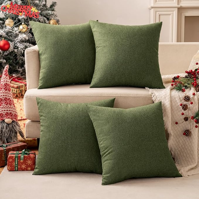 MIULEE Pack of 2 Decorative Outdoor Solid Waterproof Throw Pillow Covers Faux Linen Garden Farmhouse Cushion Cases for Patio Tent Balcony Couch Sofa 20x20 Inch Dark Green