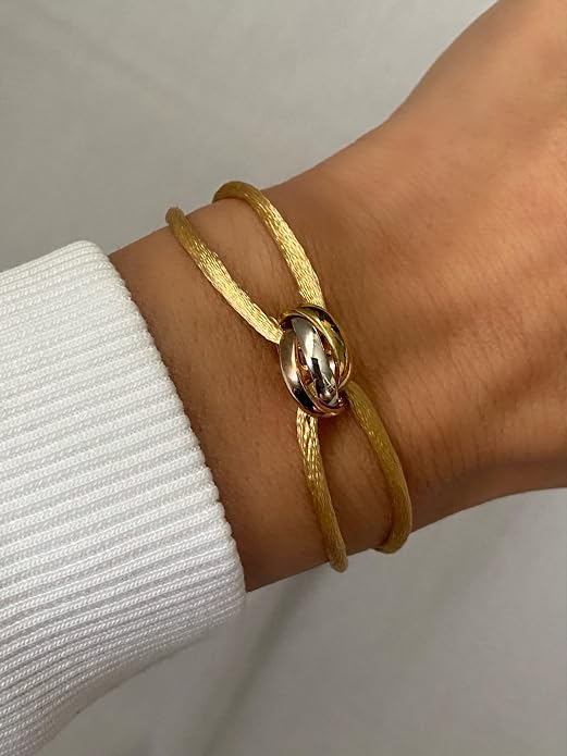 Joy-D 3 Rings Bracelet - String Bracelet with 3 Colors Rings, Adjustable Cord, High Quality Women&Men Bracelet, Gold Jewelry, Perfect Gift for Her&Him