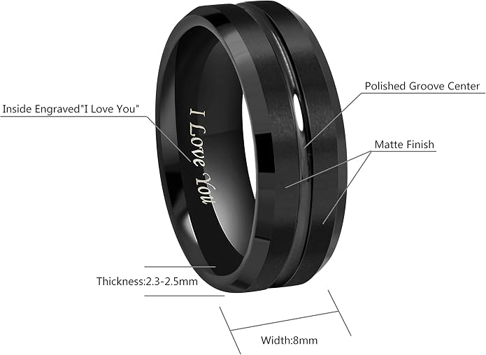 CROWNAL 10mm 8mm 6mm Tungsten Wedding Band Ring Engraved I Love You Men Women Polished Groove Matte Finish Beveled Edges Size 5 To 17