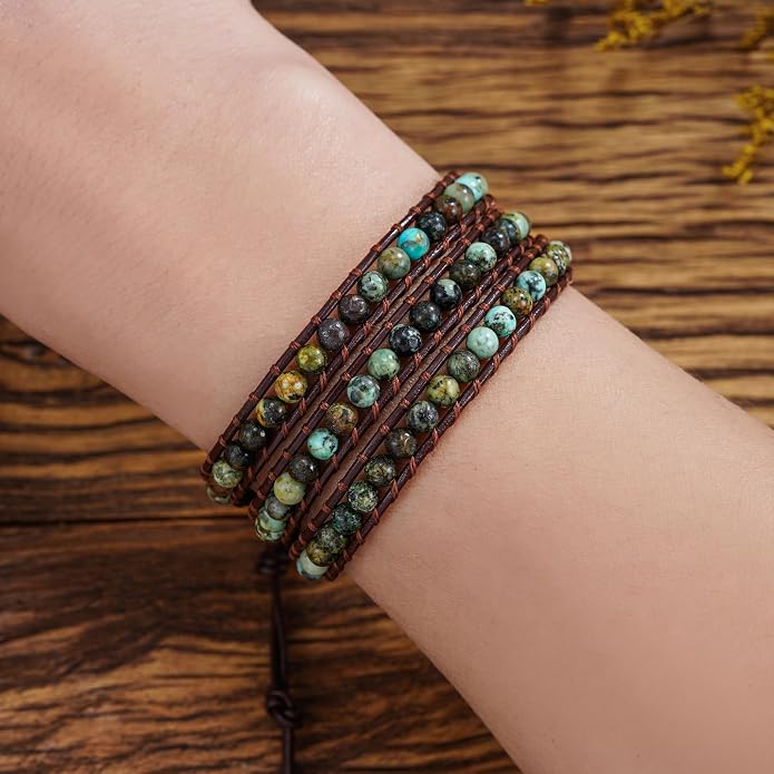 Plumiss Women Boho Handmade Natural Stone Crystal Leather Bead Wrap Bracelets Collection