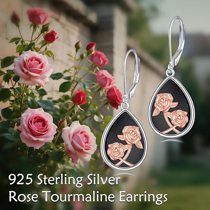 AOBOCO Teardrop Dangle Earrings for Women 925 Sterling Silver Moonstone Flower Filigree Leverback Jewelry Birthday