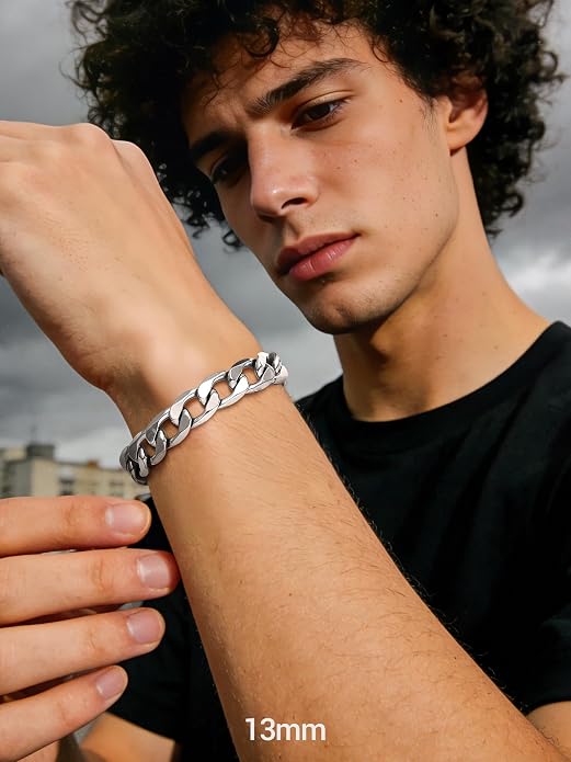 PROSTEEL Silver/Gold/Black Bracelets for Men Figaro Cuban Link, 6mm-13mm Width, 7.5"/8.3"/9" Length, Stainless Steel Mens Bracelet Jewelry with Gift Box