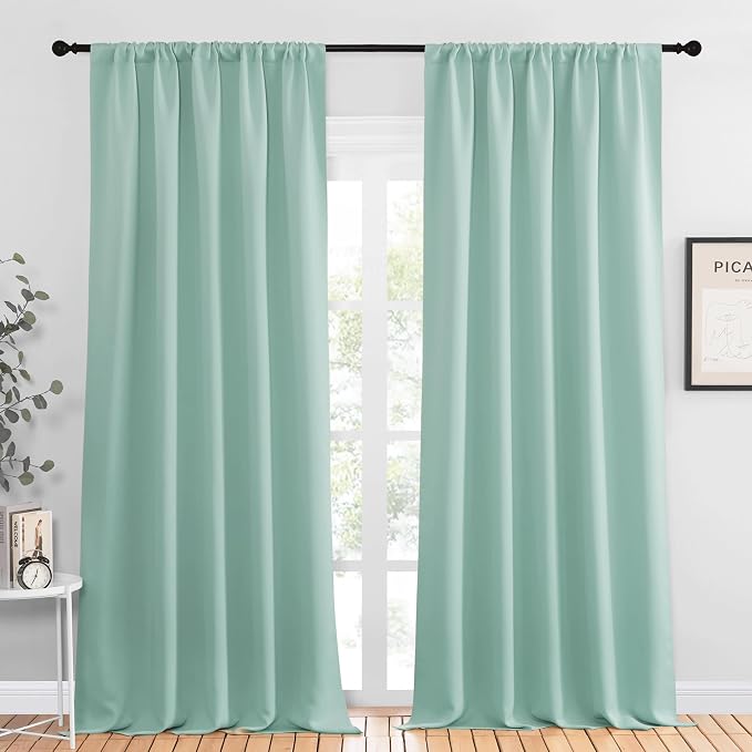 NICETOWN Blackout Curtains for Living Curtains, Aqua Blue, 2 Panels, 52 by 95, Room Darkening Window Curtain Panels, Easy-Care Solid Thermal Insulated Draperies/Drapes for Daughter Room