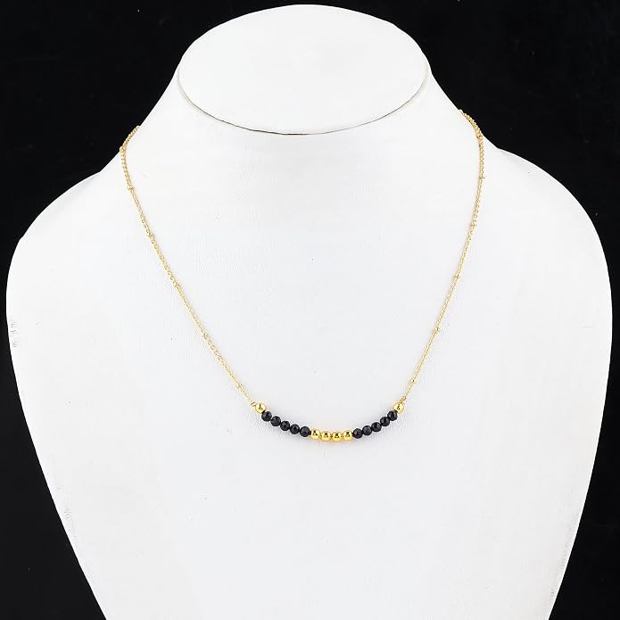 Satellite Chain Necklace 16+2 Inch Gold Plated – Dainty Layering Jewelry with Gemstone Beads – Minimalist Choker Necklace for Women – Delicate Gift for Her