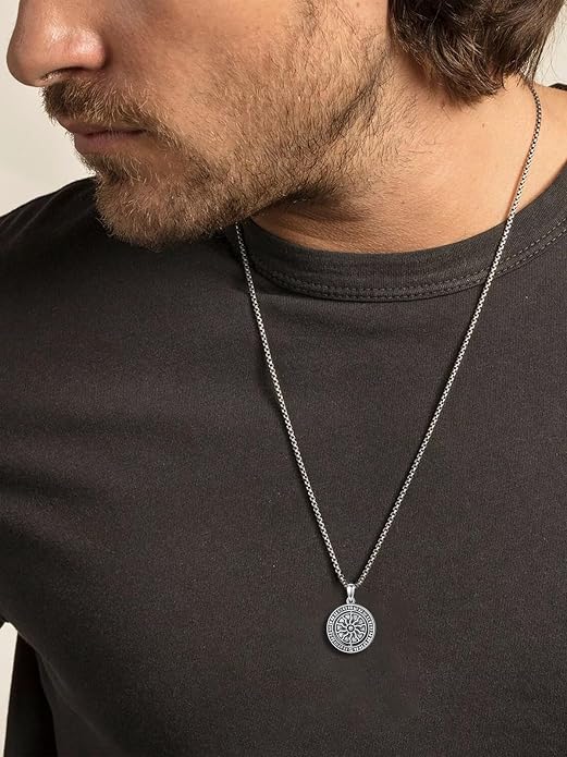 Viking Necklace for Men Women 925 Sterling Silver Norse Jewelry Fathers Mothers Day Anniversary Birthday Gifts for Mom Dad Husband Brother (with Gift Box)
