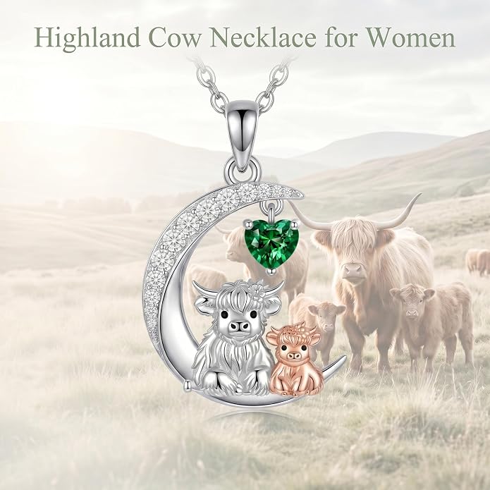 PELOVNY Teddy Bear Necklace for Women 925 Sterling Silver Bear/Highland Cow/Fox/Cat/Axolotl Birthstone Necklace Christmas Birthday Jewelry Gifts for Mom Daughter Wife Sister