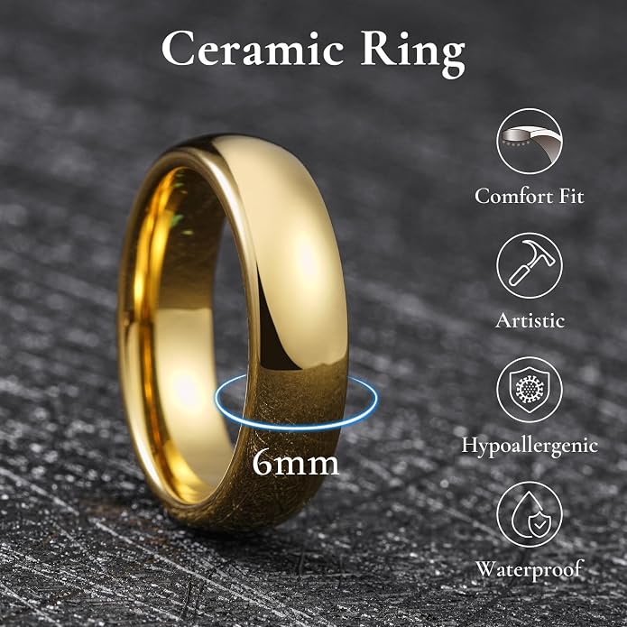 King Will Ceramic Wedding Band for Men Women-6-8mm Width Black & White with Multi Style Design Promise Rings Comfort Fit Size 7-14