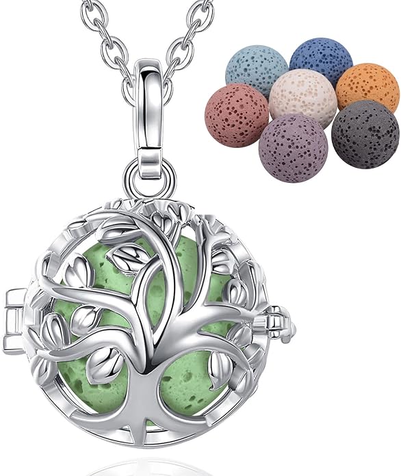 INFUSEU Aromatherapy Necklaces for Women Essential Oil Diffuser Jewelry with 7 Lava Stones, Fun Gifts for Relaxation and Stress Relief