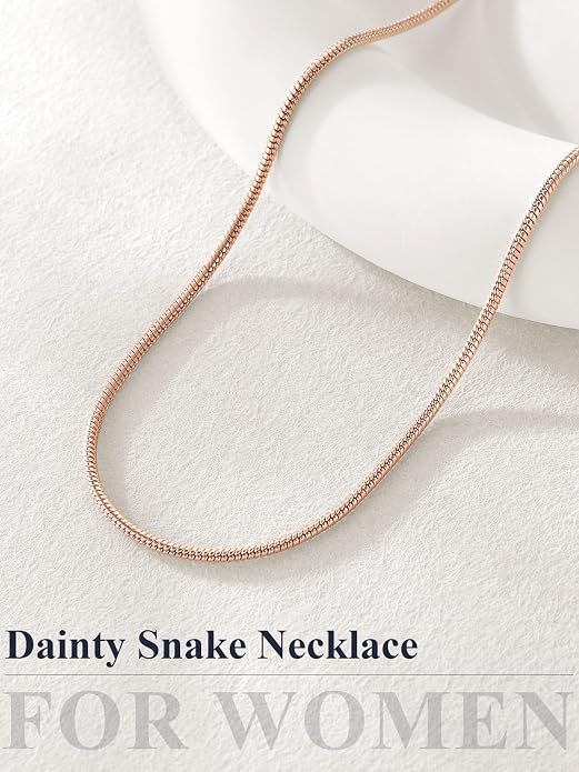 U7 Snake Necklace for Women 14K Gold Plated/Silver/Rose Gold/Black Chain Necklace Hypoallergenic, Stainless Steel Tiny Snake Chain Necklace 1/1.2/1.5/2MM, 14-30" Adjustable Minimalist Gift