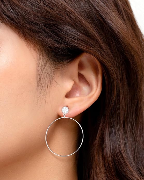 Asymmetrical Chain Dangle Earrings for Women 18K Gold Plated 925 Silver Circle and Long Ear Pin Tassel Chain Triangle Wing-Inspired 6A CZ Drop Earring Geometric Symbolic Earrings Jewelry Gifts