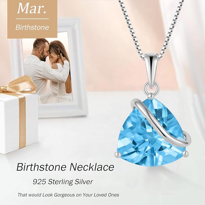 Birthstone Necklace for Women 925 Sterling Silver Triangle cut CZ Halo Pendant Necklaces Infinity Jewelry Gift for Birthday Christmas Mother's Day