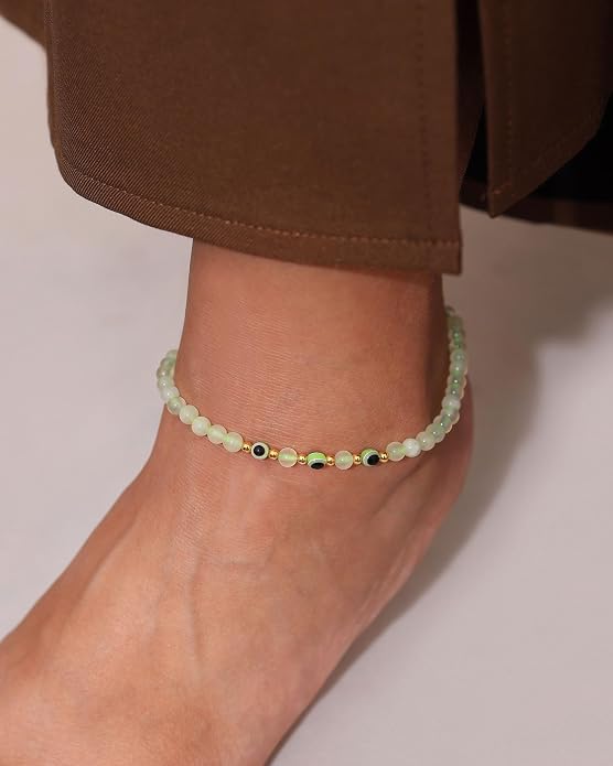 Evil Eye Ankle Bracelets for Women Beads Anklets Beach Accessiory Gemstone Healing Crystal Adjustable