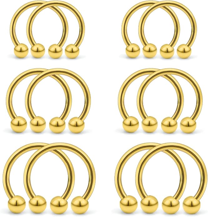20G-00G Septum Rings Ear Gauges Earrings Stretching Kit 316L Surgical Steel Horseshoe Septum Pa Piercing Jewelry for Women 10mm 12mm 14mm 16mm