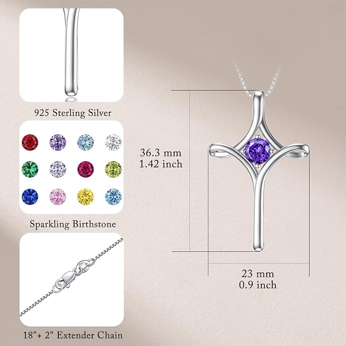 TOUPOP Cross Necklace for Women 925 Sterling Silver Birthstone Cross Pendant Fine Jewelry Anniversary Birthday Mothers Day Gifts for Mom Wife Her