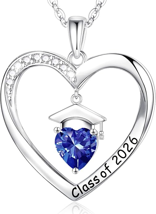 Anoup 2026 Graduation Gifts - 925 Sterling Silver Heart Birthstone Necklace Class of 2026 College High School Graduation Gifts for Women Her