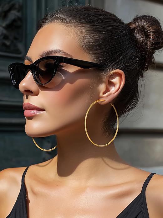 KeyStyle Gold Hoop Earrings for Women, Stainless Steel Hoops Earring Lightweight Loops, 2 mm Thick Hypoallergenic Circle Endless Thin Hoop (20/30/40/50/60/70/80/90/mm)