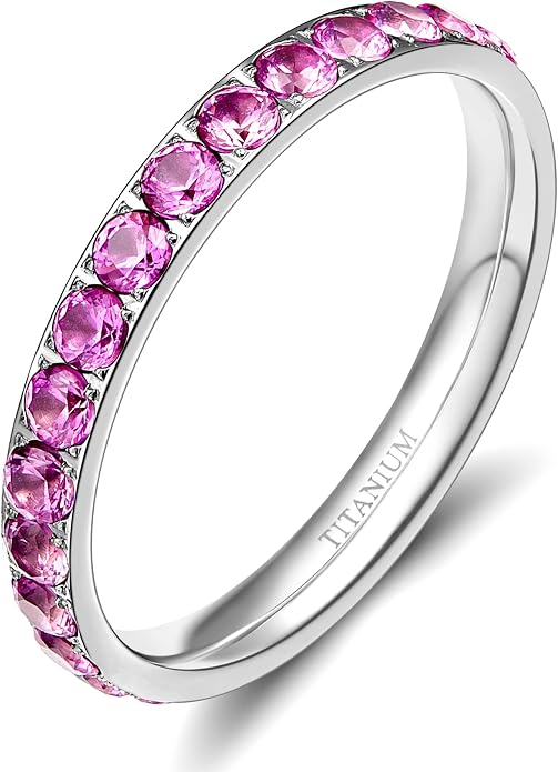 TIGRADE 3mm Women Titanium Engagement Ring Cubic Zirconia Eternity Wedding Band Size 3-13.5